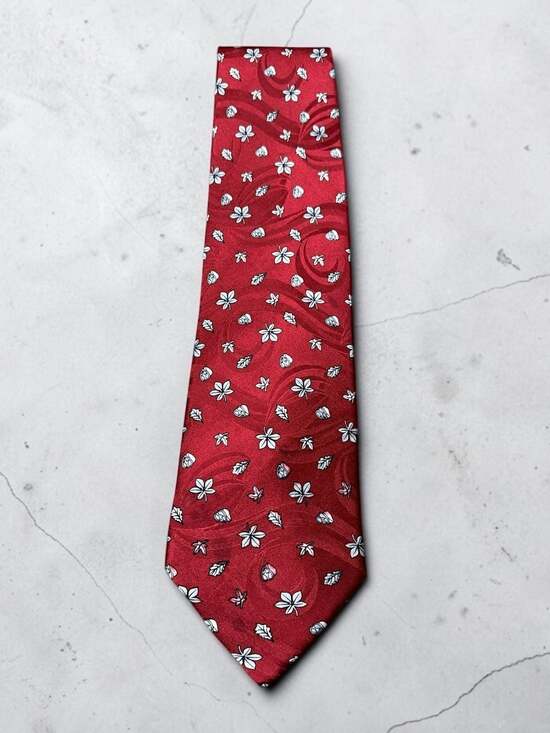 Pierre Victoire Other - Pierre Victoire Vintage Red Silk Necktie with Leaf and Acorn Pattern